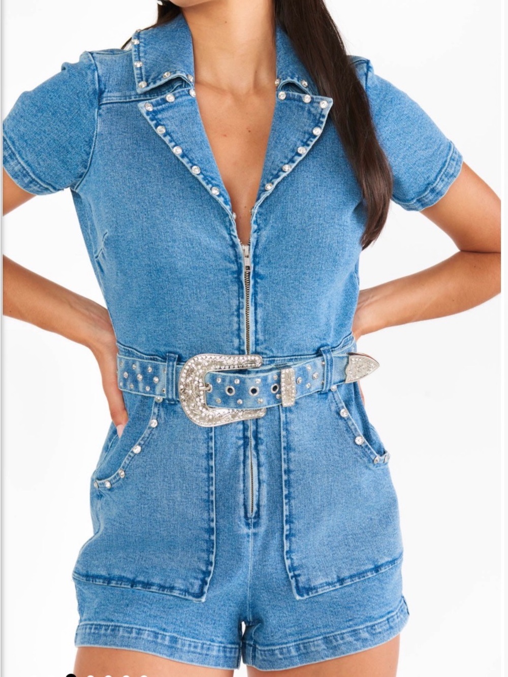Show me your Mumu - Outlaw Rhinestone Tide Romper with Belt- Size M